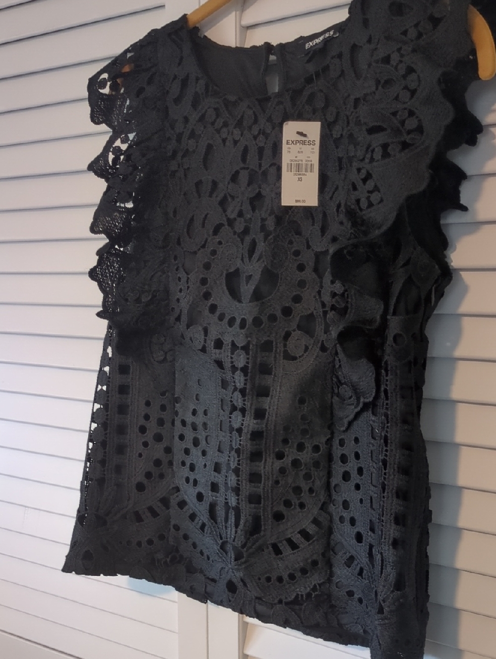 Women's Black Lace Ruffle Shell Top - Picture 7 of 7